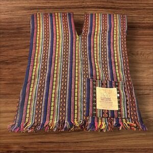 Elephant Jungle Sanctuary Woven‎ Tunic Top Thai Colorful Stripes Boho Festival